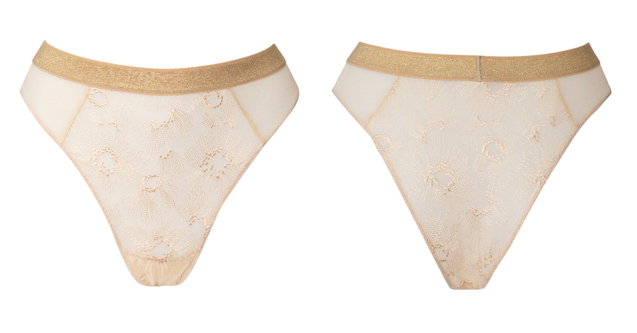 HIGH-WAISTED TANGA PANTY - BEIGE CHAMPAGNE - Shipping early March